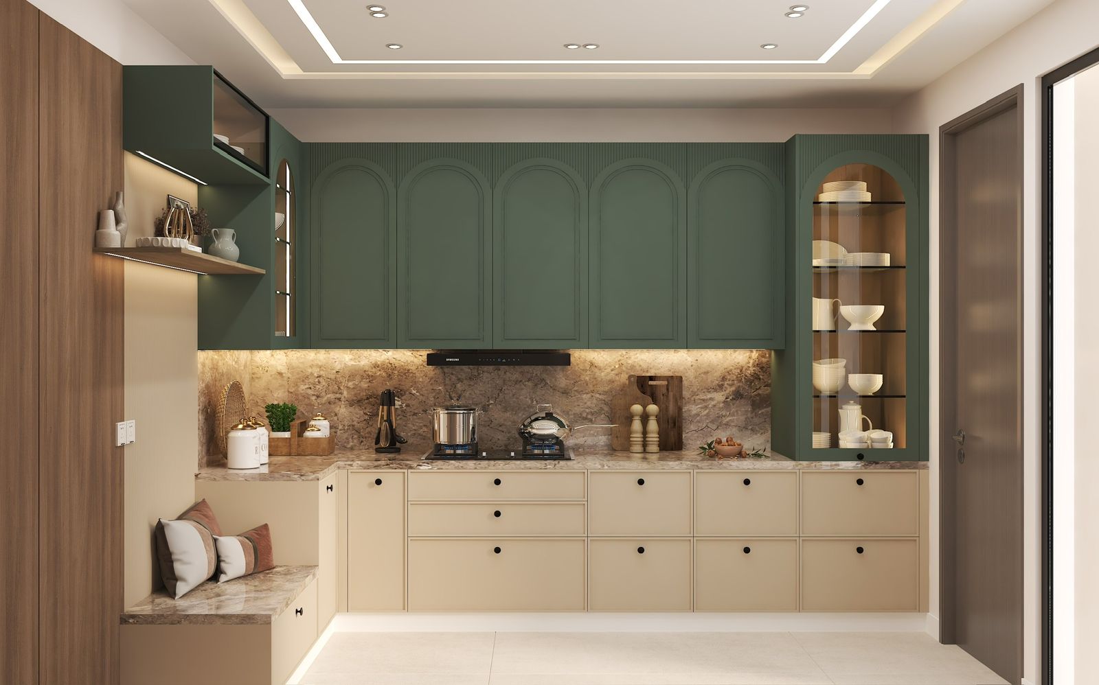Sage Green Kitchen — Wide View, Kanpur